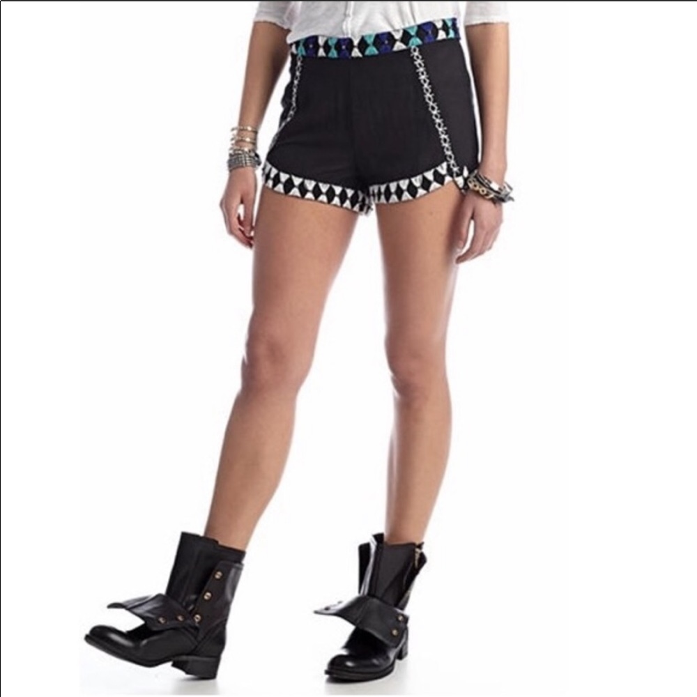 Free People black petal linen shorts